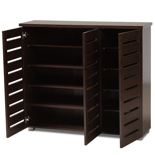 10-Shelves 3-Door Shoes Cabinet Entryway Storage 20-Pairs Organizer Dark Brown