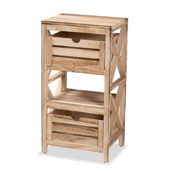 Modern and Contemporary 2-Drawer Storage Unit Natural Brown Finished Wood