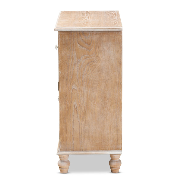 1-Drawer 2-Door Quatrefoil Storage Cabinet Glam Farmhouse Rustic Oak Brown Finished Wood and Mirrored