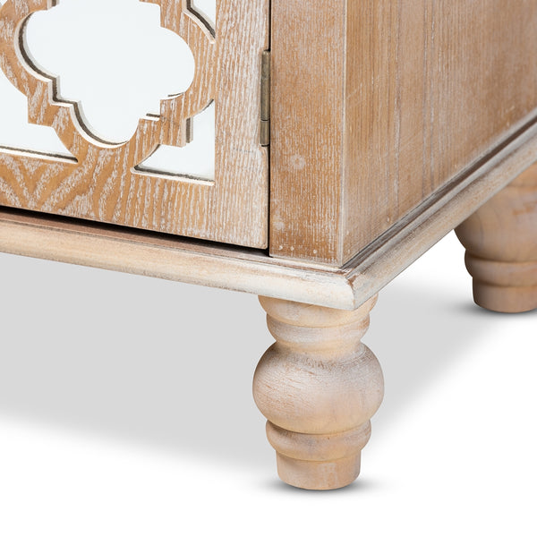 1-Drawer 2-Door Quatrefoil Storage Cabinet Glam Farmhouse Rustic Oak Brown Finished Wood and Mirrored