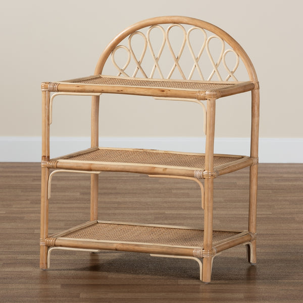 Modern Bohemian Natural Brown Rattan 3-Tier Display Shelf