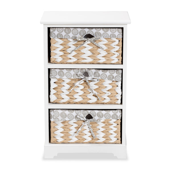 Modern Transitional White Finished Wood 3-Basket Storage Unit