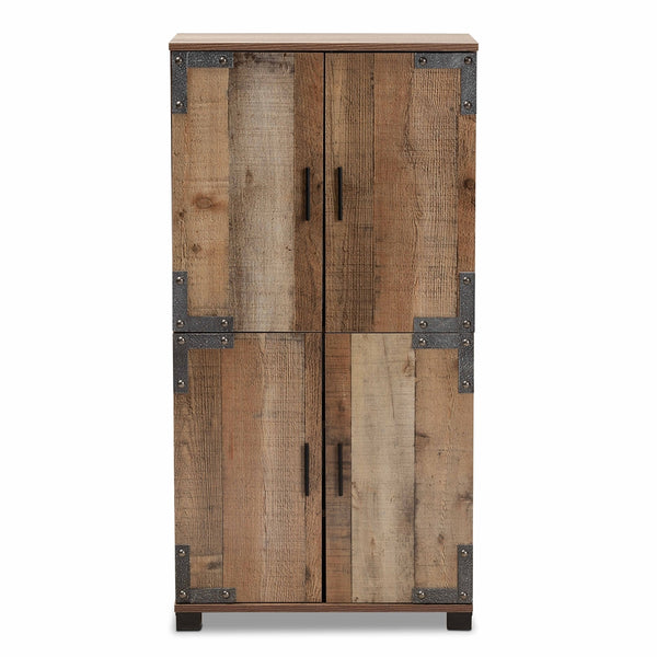 4-Door 6 Tier Shoe Cabinet Modern and Contemporary Farmhouse Rustic Finished Wood