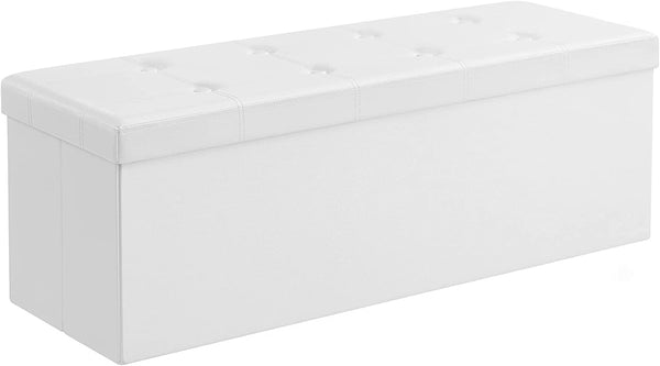 43 Inches Folding Storage Ottoman Bench, Storage Chest, Footrest, Padded Seat, Faux Leather, Holds up to 660 lb, White