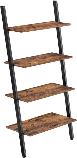 4-Tier Ladder Shelf, Bookshelf, Storage Rack Shelves, Steel, Stable, Sloping, Leaning Against The Wall