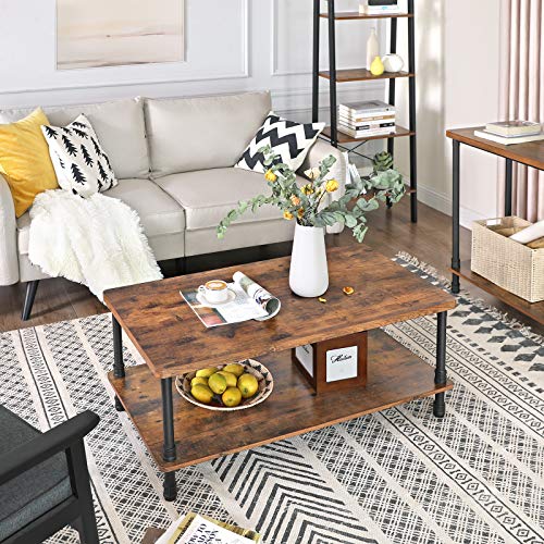 Accent Table with 1.2 Inch Thick Tabletop Cocktail Table with Iron Pipe Legs