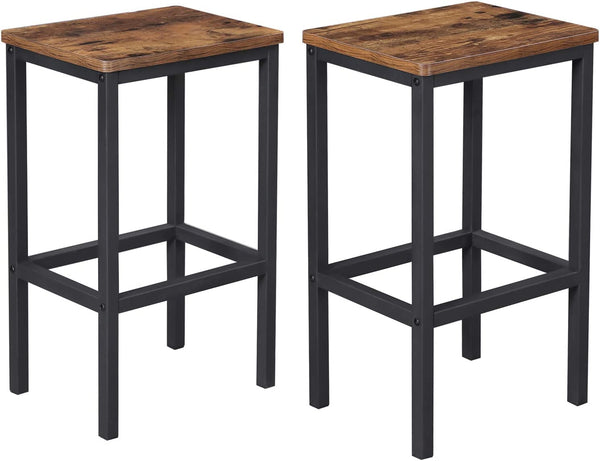 Bar Stools, Set of 2 Bar Chairs, Kitchen Breakfast Bar Stools with Footrest, Rustic Brown and Black