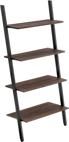 Ladder Shelf, 4-Tier Bookshelf, Storage Rack Shelves, Leaning Against The Wall, Rustic Dark Brown and Black