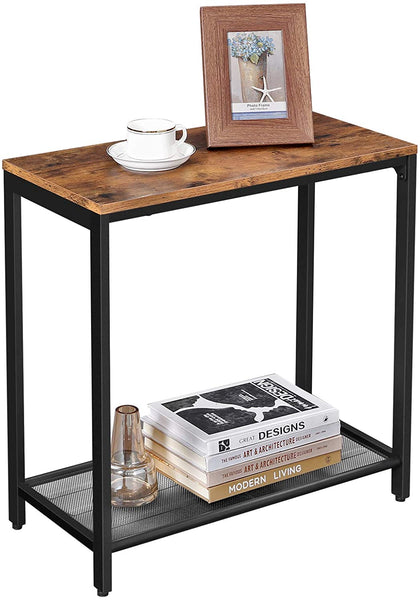 Brown Industrial Side Table with Mesh Shelf, Console Table