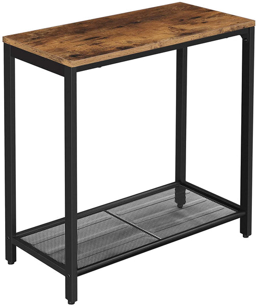 Brown Industrial Side Table with Mesh Shelf, Console Table