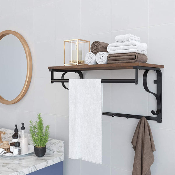 Industrial Wall Mounted Coat Rack Shelf, Hanging Rail, 5 Metal Hooks