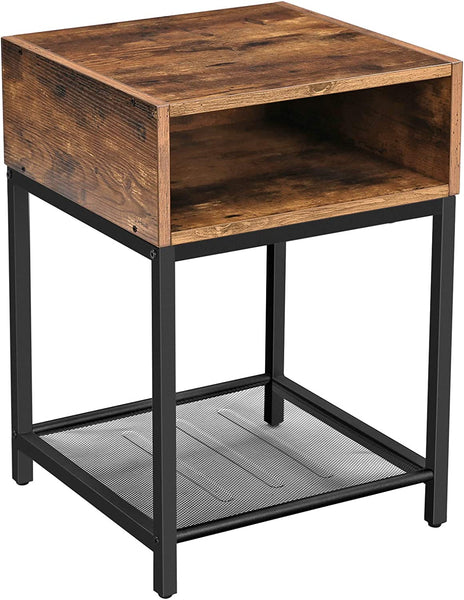 End Table with Open Compartment and Mesh Shelf, Nightstand, Bedroom, Easy Assembly, Space-Saving,