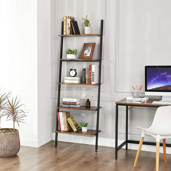 5-Tier Leaning Ladder Shelf, Bookshelf Rack, for Living Room, Kitchen, Office