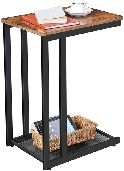 Side Table, End Table with Mesh Shelf, Nightstand, Under Sofa & Bed