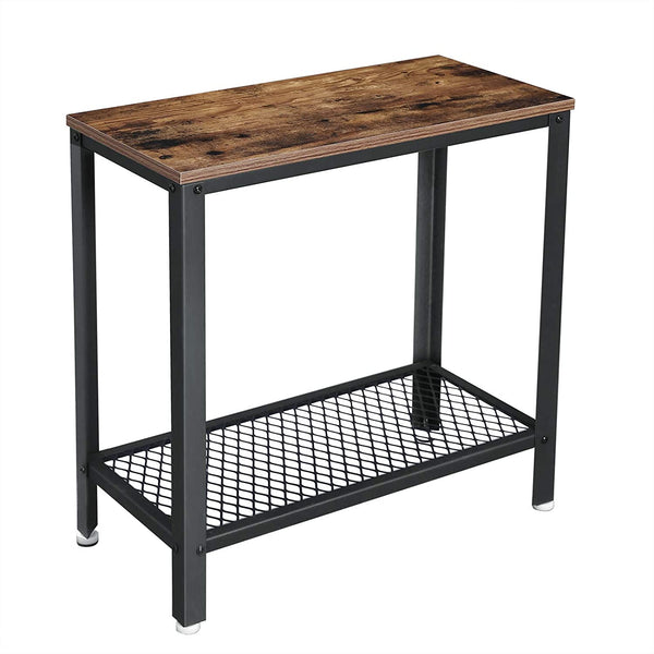 2-Tier Nightstand with Mesh Shelf, End Table for Small Spaces, Industrial Accent Furniture with Steel Frame