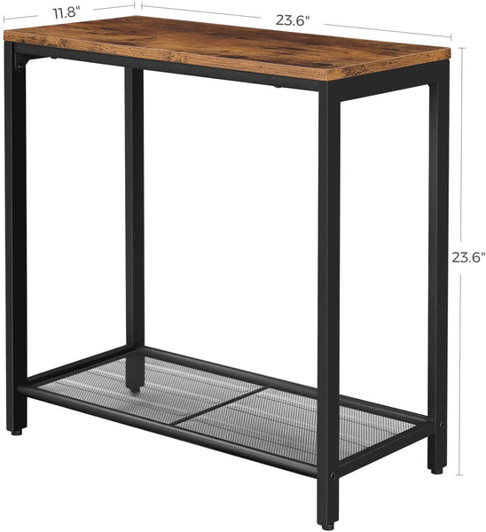 Brown Industrial Side Table with Mesh Shelf, Console Table