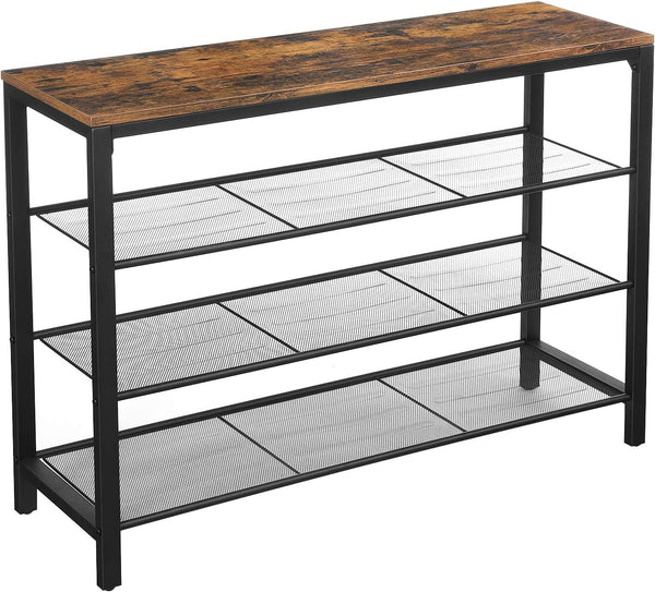 Shoe Rack, Shoe Organizer with 3 Mesh Shelves, for Hallway, Living Room, Simple Structure, Stable, Industrial Style