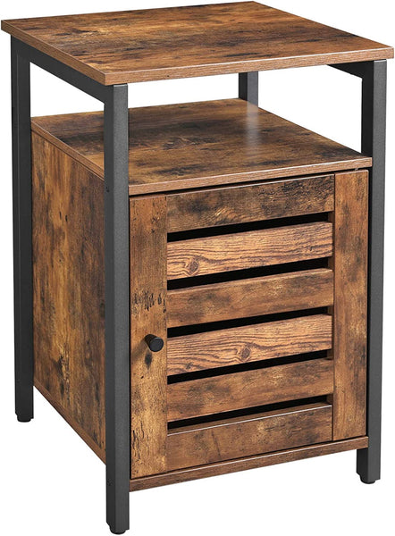 Rustic Brown Nightstand, End Table with Open Shelf, Side Table, Inner Adjustable Shelf, Steel Frame