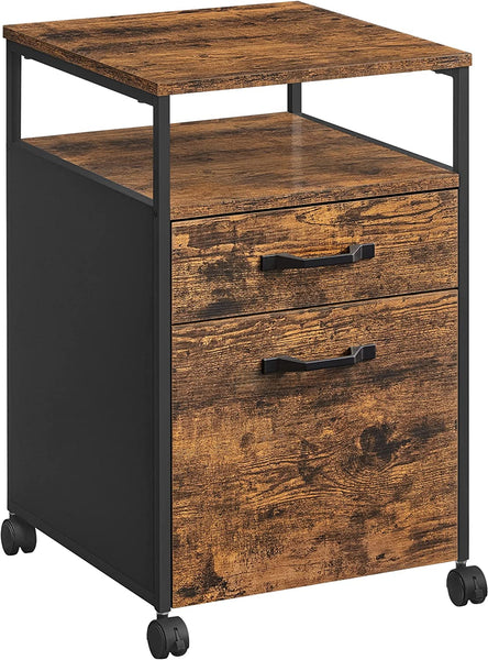 File Cabinet, Mobile Filing Cabinet with Wheels, 2 Drawers, Open Shelf, for A4, Letter Size, Hanging File Folders