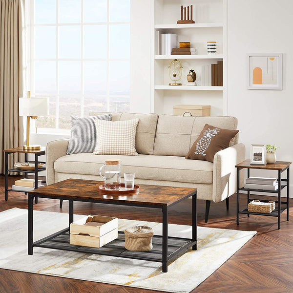 Nightstand, Set of 2 Side Tables with Adjustable Mesh Shelves, for Living Room, Bedroom, Stable Steel Frame