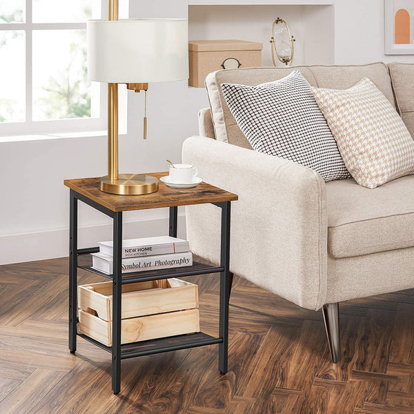 Nightstand, Set of 2 Side Tables with Adjustable Mesh Shelves, for Living Room, Bedroom, Stable Steel Frame
