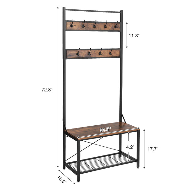 Coat Rack Shoe Bench Large Size, Sturdy Accent Furniture with Metal Frame