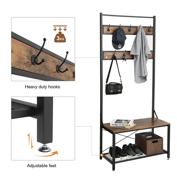 Coat Rack Shoe Bench Large Size, Sturdy Accent Furniture with Metal Frame