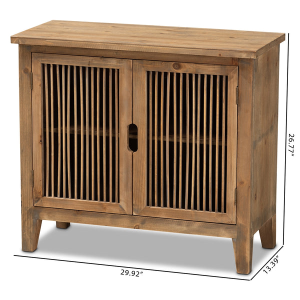 2-Door Wood Spindle Accent Storage Cabinet Rustic Transitional Medium Oak Finished