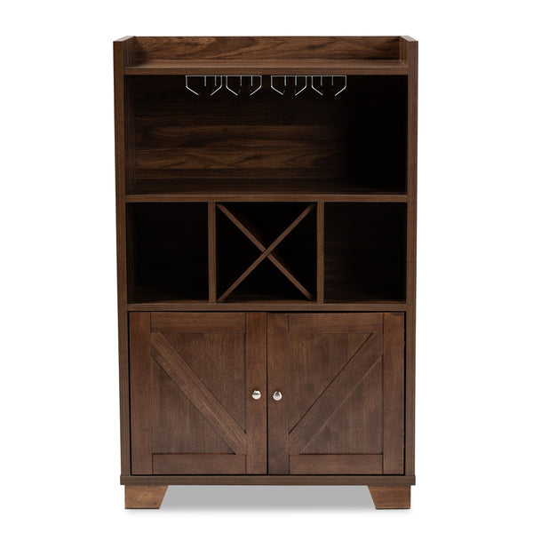 Wine Storage Cabinet Transitional Farmhouse Walnut Brown Finished Wood