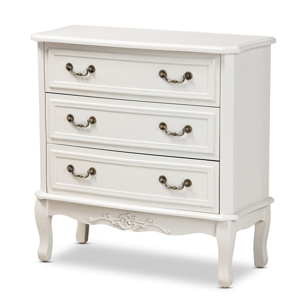 3-Drawer Wood Storage Cabinet Traditional French Country Provincial White-Finished