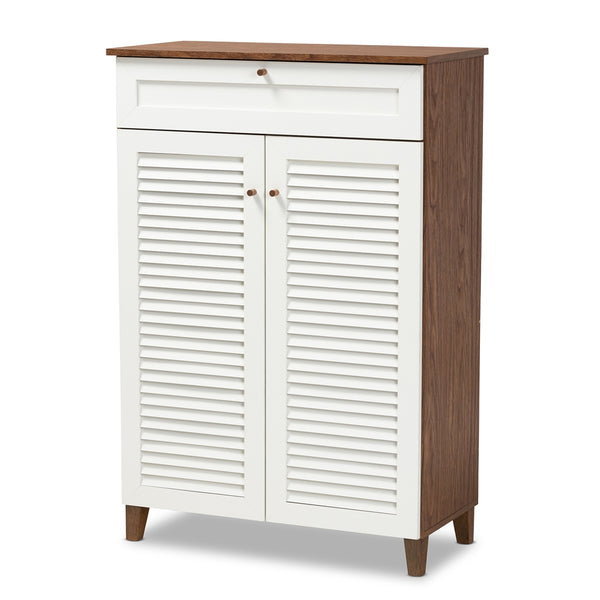 5-Shelf Wood Shoe Storage Cabinet with Drawer White and Walnut Finished