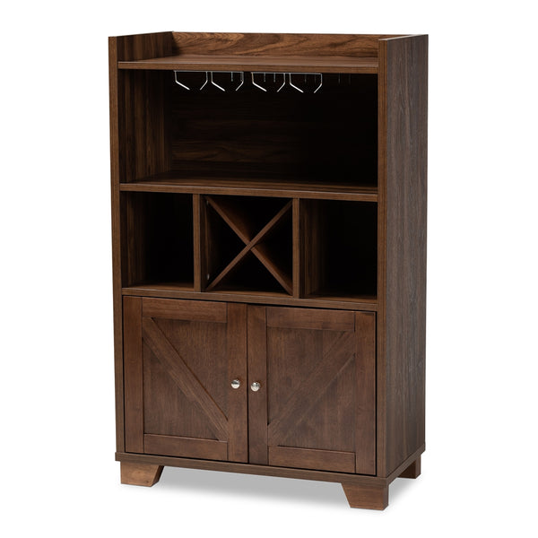 Wine Storage Cabinet Transitional Farmhouse Walnut Brown Finished Wood