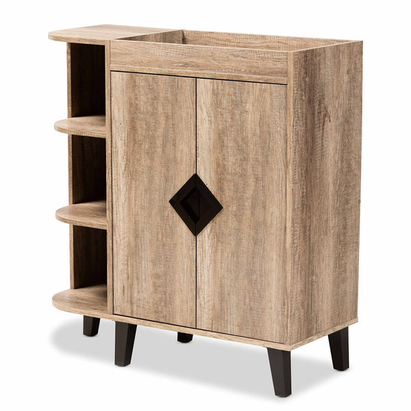 2-Door Shoe Storage Cabinet with 3 Open Shelves Modern and Contemporary Rustic Oak Finished Wood