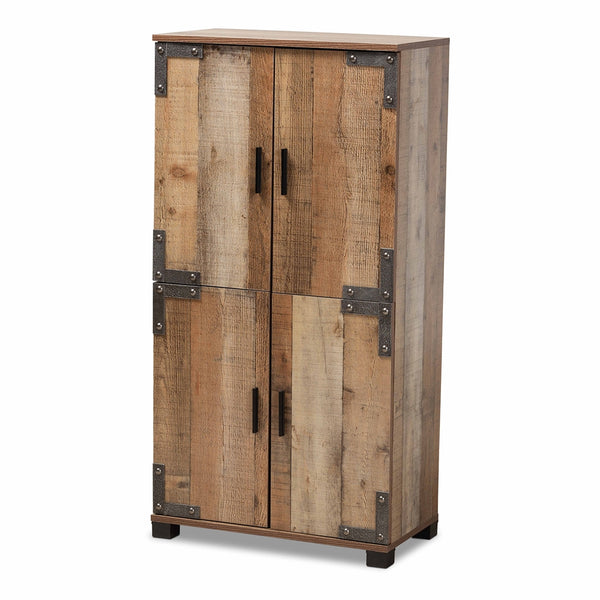 4-Door 6 Tier Shoe Cabinet Modern and Contemporary Farmhouse Rustic Finished Wood