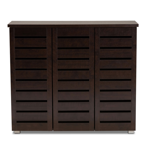 10-Shelves 3-Door Shoes Cabinet Entryway Storage 20-Pairs Organizer Dark Brown