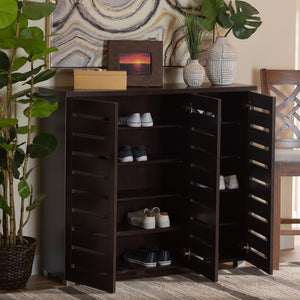 10-Shelves 3-Door Shoes Cabinet Entryway Storage 20-Pairs Organizer Dark Brown