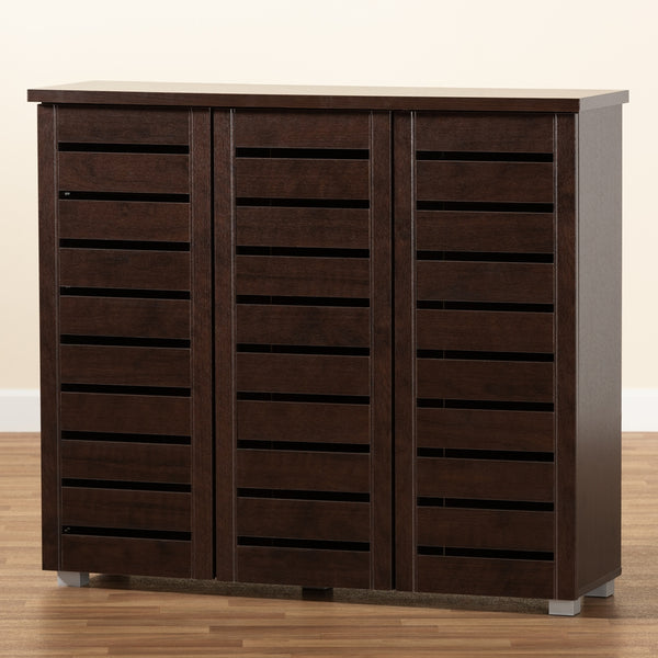 10-Shelves 3-Door Shoes Cabinet Entryway Storage 20-Pairs Organizer Dark Brown