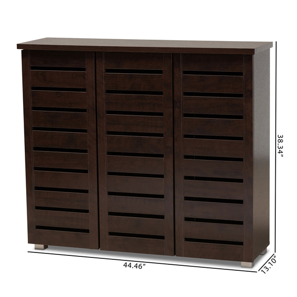 10-Shelves 3-Door Shoes Cabinet Entryway Storage 20-Pairs Organizer Dark Brown