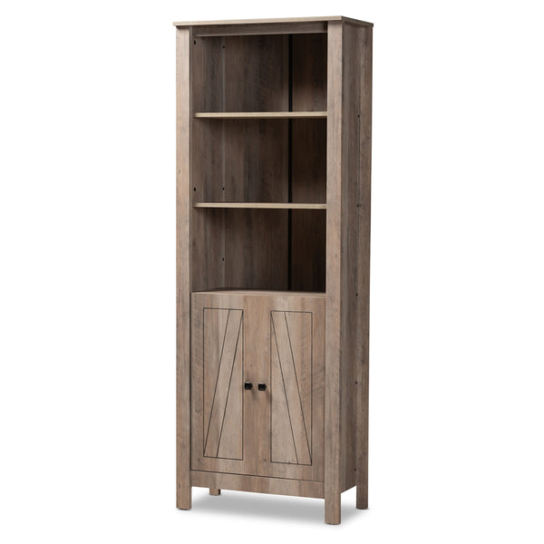 Modern and Contemporary Transitional Natural Oak Finished Wood 2-Door Bookcase