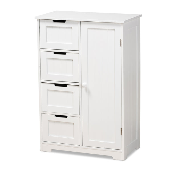 4-Drawer 1 Door Bathroom Storage Cabinet Modern and Contemporary White Finished Wood