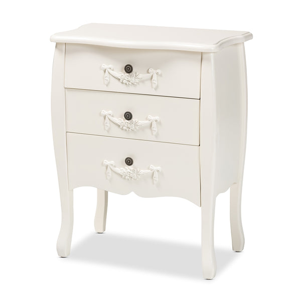 Classic and Traditional White Finished Wood 3-Drawer Storage Cabinet