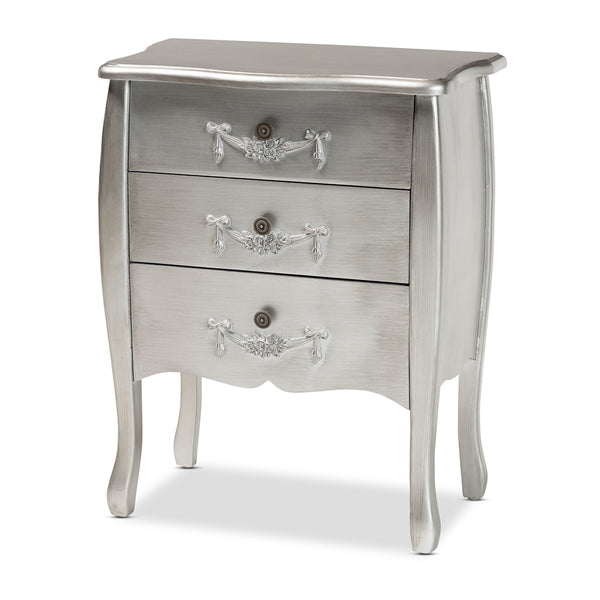 Classic and Traditional Brushed Silver Finished Wood 3-Drawer Storage Cabinet