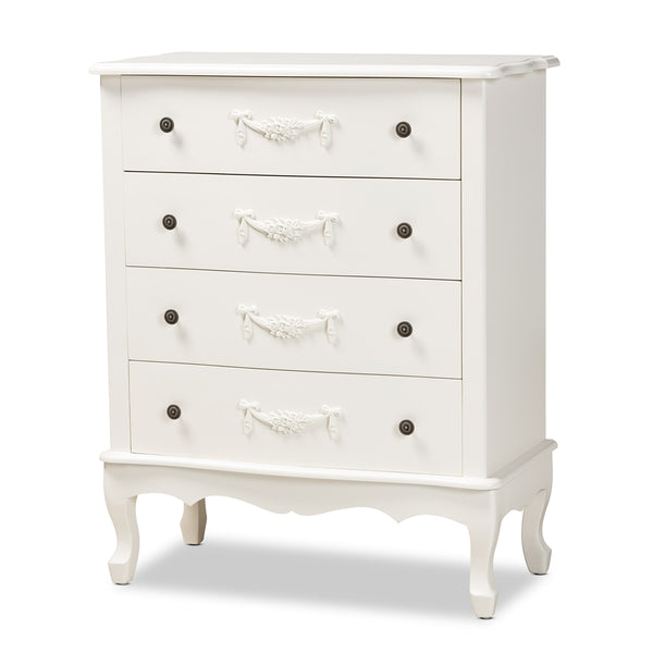 White Finished Wood 4-Drawer Storage Cabinet Classic and Traditional