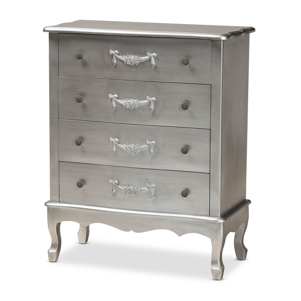 4-Drawer Traditional Silver Finished Wood Storage Cabinet