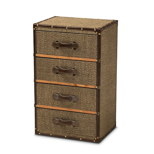 Mid-Century 4-Drawer Accent Storage Cabinet Modern Brown Fabric Upholstered