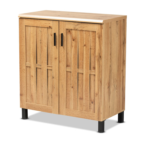 Oak Brown Finished Wood 2-Door Storage Cabinet Modern and Contemporary