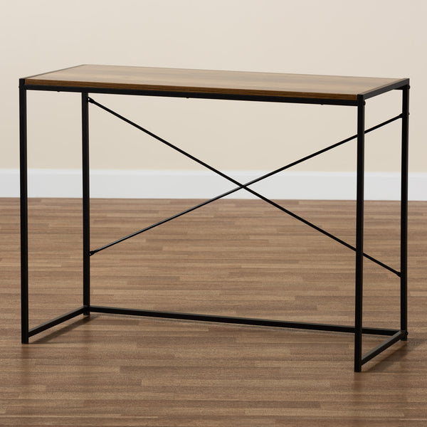 Pauric Modern Industrial Walnut Brown Finished Wood and Black Metal Desk