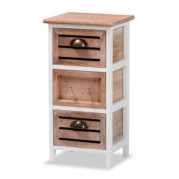 Modern and Contemporary Two-Tone White and Oak Brown Finished Wood 3-Drawer Storage Unit