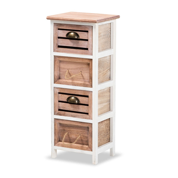 Modern and Contemporary Two-Tone White and Oak Brown Finished Wood 4-Drawer Storage Unit