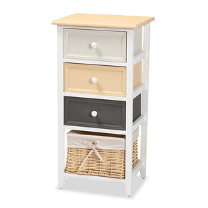 3-Drawer Storage Unit with Basket Mid-Century Modern Transitional Multi-Colored Wood